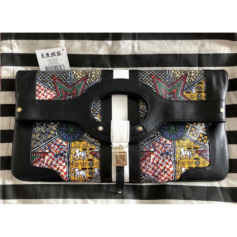 euc L.A.M.B. Gwen Stefani Fulani star ethnic design clutch hand tote bag Y2K 90s